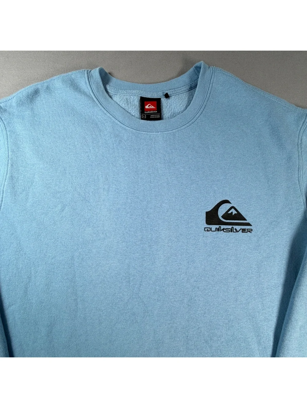 Quiksilver Crewneck Sweatshirt L Light Blue Embroidered Logo Surf Pullover